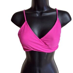 Forever 21 Pink Ribbed Wrap Bikini Top With Adjustable Straps Size S
